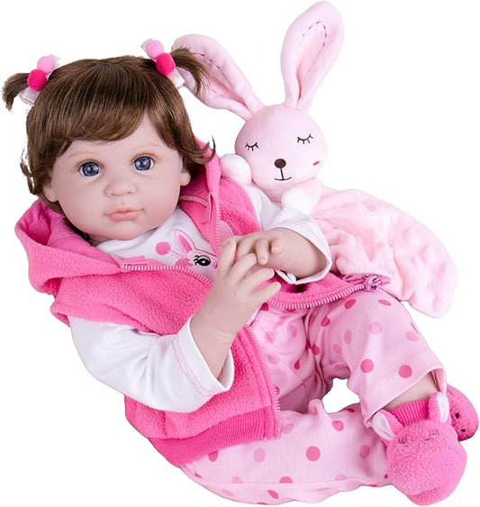 Milidool Lifelike Reborn Baby Dolls Girl, Realistic Silicone Baby Doll Real 22 inch Weighted Soft Body Newborn Girl Doll with Feeding Toy Accessories Gift Set