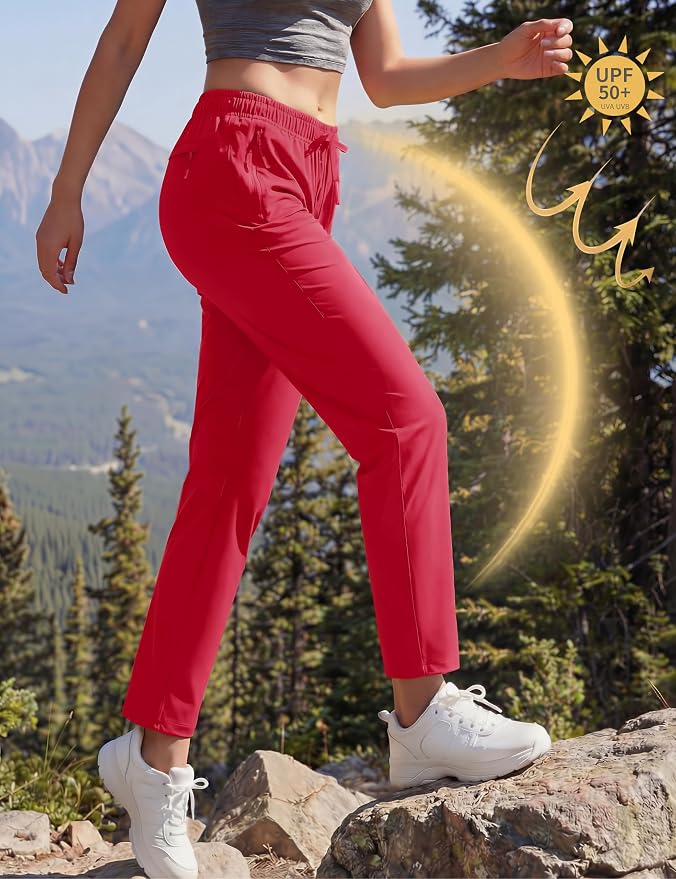 MAGCOMSEN Women's Hiking Pants Lightweight Quick Dry UPF 50 Water Resistant Elastic Waist Golf Travel Pants Zip Pockets