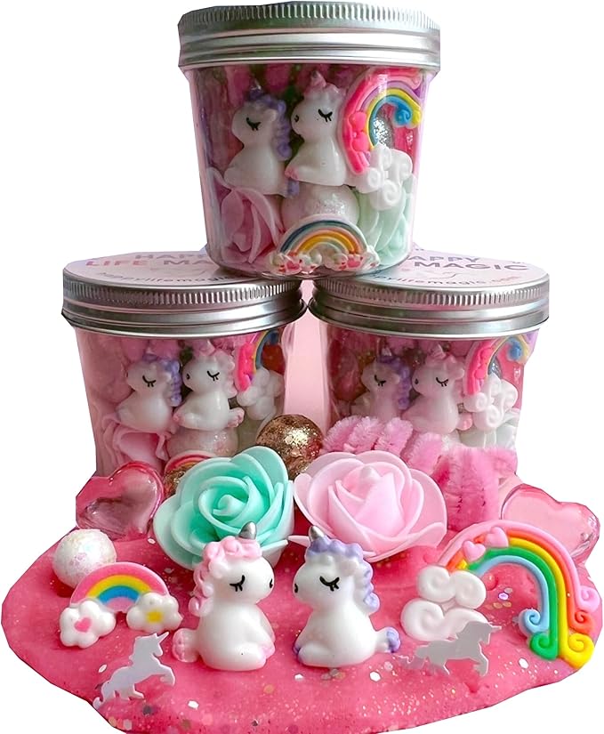 MAGIC Play dough Jars, Play dough kit,Kids Party Favors, Goodie Bags,Birthday Party Favors, Playdoh, Birthday gift for kids, girls boys gift (Unicorn and Rainbows)