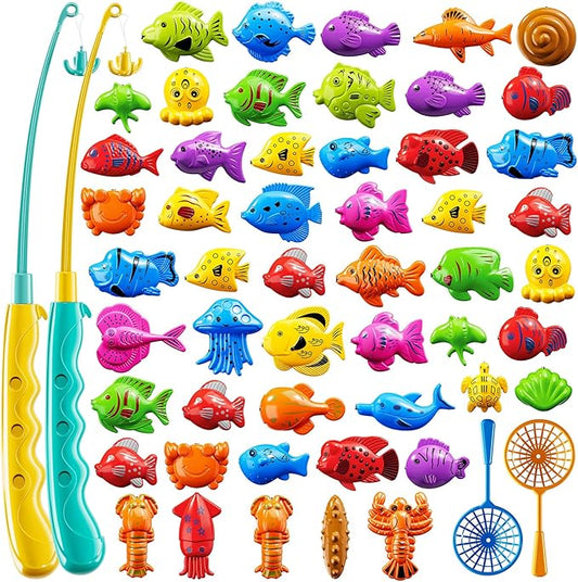 Magnet Fishing Game for Kids 3-5 4-8 - Fish Toys for Kids 3-5, Bathtub Floating Toy Fishing Pole and Rod Net, Bath Pool Outdoor Gifts for Toddlers Baby Age 3 4 5 6 7 8 Year Old