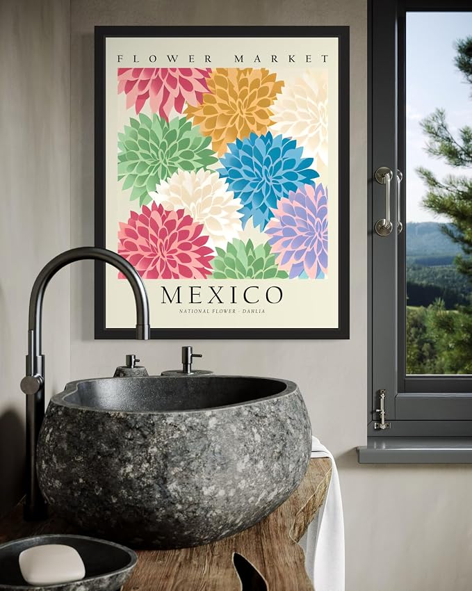 Mexico, Dahlia Unframed Art Print Poster, Flower Market Wall Art, Floral Artwork Decor for Bedroom, Kitchen, Bathroom, Livingroom Decoration 52 (Mexico, Dahlia, 20"L x 16"W, Unframed)