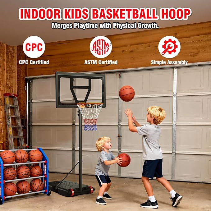 Yohood Kids Basketball Hoop Outdoor Height Adjustable 3-7 FT, Portable Basketball Goal System for Kids Youth Teens in Backyard/Driveway/Indoor, Shatterproof Backboard and Stable Base
