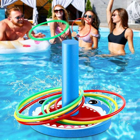 Hiboom Pool Ring Toss Games Toys, Swimming Pool Games for Adults and Family with 6 Pcs Throwing Rings, Water Foam Toss Float Toys for Summer Outdoor, Beach, Yard, Party(Shark)