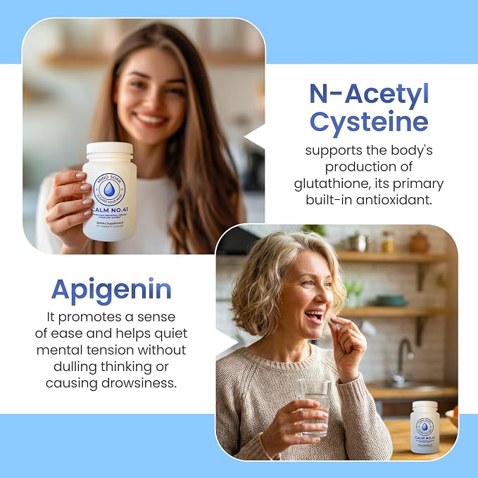 Mind Soak™ Calm No. 41 Magnesium Glycinate & L-Theanine Stress Relief Supplement with NAC and Apigenin | 90 Vegan Capsules | Non-GMO | Made in Canada