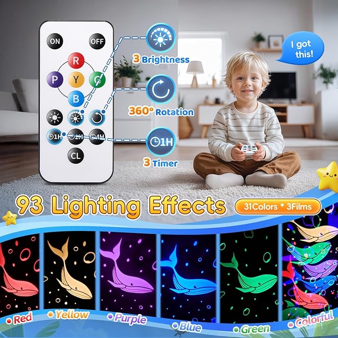 Toddler Toys Night Light Projector Easter Eggs Sensory Toys for Kids with Autism Toys for Boys 3-10 | 15 White Noise 3D Films 31Colors Remote Control Night Light for Kids, Baby Gifts