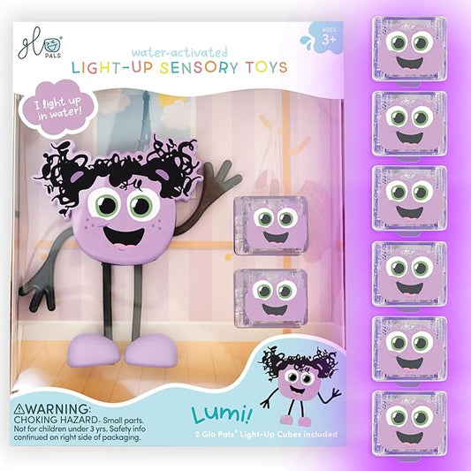 New Glo Pals Lumi Water-Activated Bath Toy with 6 Reusable Light-Up Cubes for Sensory Play - Valentine Day Gift
