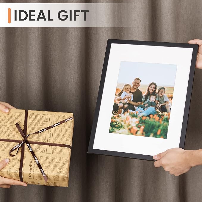 upsimples 12x16 Picture Frame, Display Pictures 8.5x11 with Mat or 12 x 16 Without, Wall Hanging Photo Frame, Black, 1 Pack