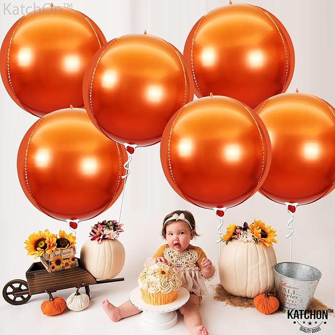 KatchOn, Orange Balloons - Big, 22 Inch, Pack of 6 | 4D Foil Metallic Balloon for Birthday Decorations, Orange Party Decor | Baby Shower Decorations, Basketball Party Decorations, Wedding, Graduation