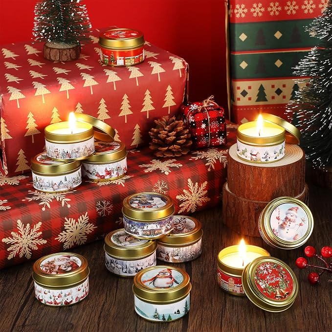 MTLEE 36 Sets Christmas Candles Bulk Holiday Small Scented Candles Party Favors with Organza Bag and Cards Bulk Candle Gifts for Home Supplies Holiday Travel(Romantic)