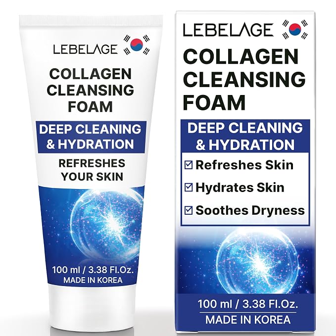 LEBELAGE Korean Collagen Facial Cleanser 3.38 oz | Cleansing Foam Face Wash | Low pH Gentle Hydrating Daily Facial Cleanser Sensitive Skin
