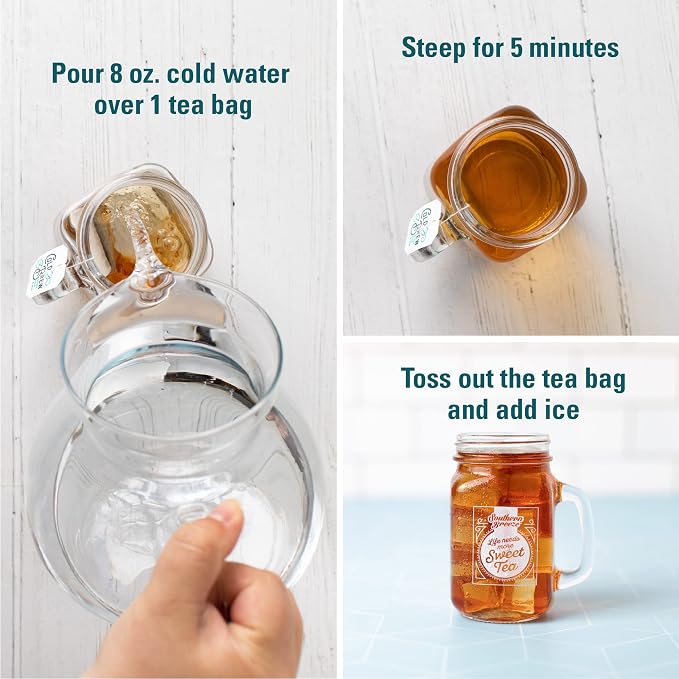 Southern Breeze Cold Brew Sweet Tea Variety Pack Iced Tea with Black Tea and Zero Carbs Zero Sugar, 20 Individually Wrapped Tea Bags, Pack of 4 Original, Raspberry, Peach, and Half & Half