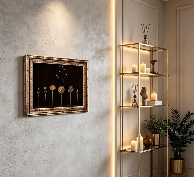 Vintage Gold Framed Dandelion Wall Art Moody Cottagecore Dandelion Painting Canvas Print Gothic Dark Plant Print Poster Wall Decor Botanical Nature Farmhouse Poster Artwork for Living Room Bedroom