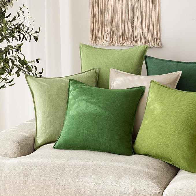 Foindtower Pack of 2, Decorative Linen Solid Throw Pillow Covers Soft Accent Euro Cushion Case Boho Farmhouse Pillowcase for Chair Couch Sofa Bedroom Living Room Home Decor 20 x 20 Inch Forest Green