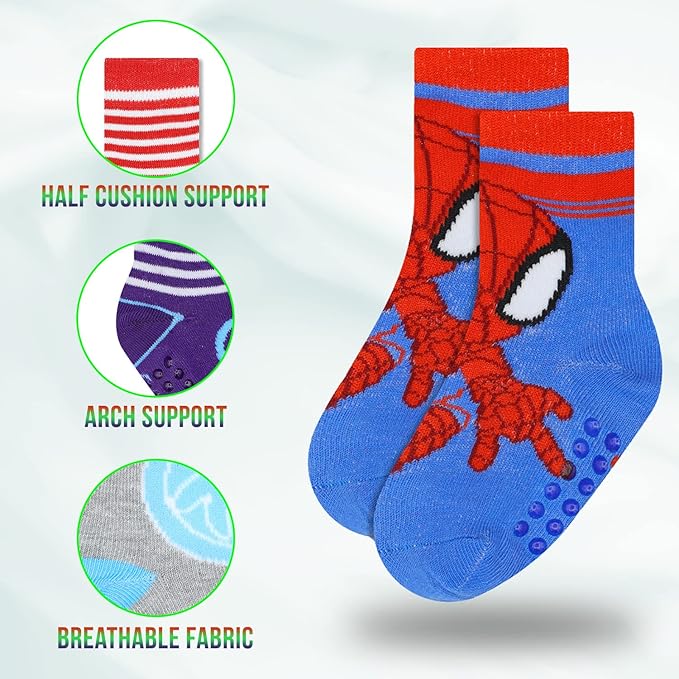 Marvel Spiderman Grip Socks, 10 Pack, Toddler Boys, Ankle Length, Multicolor, Small