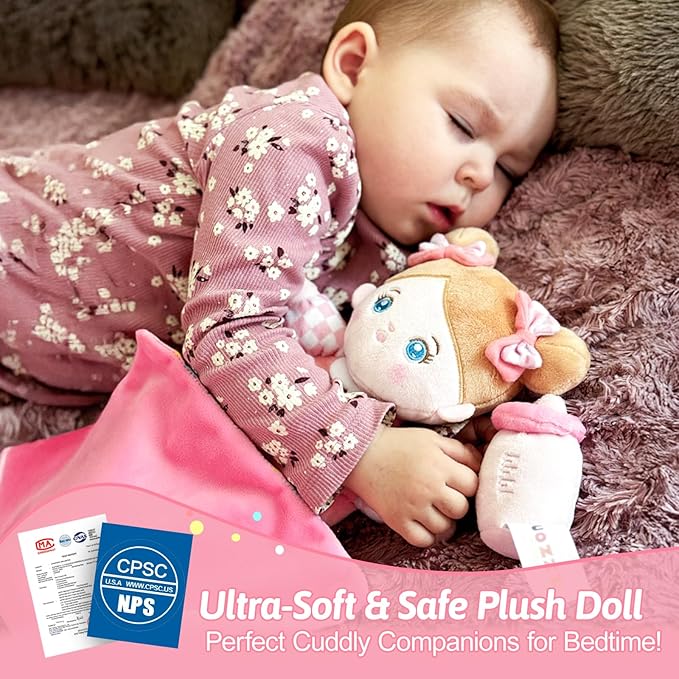 OUOZZZ Soft Baby Doll for Ages 3 and UP - Toys for Ages 3 and UP Birthday Christmas Plush Gift for Toddler Adorable First Doll Tulip Pink 10"
