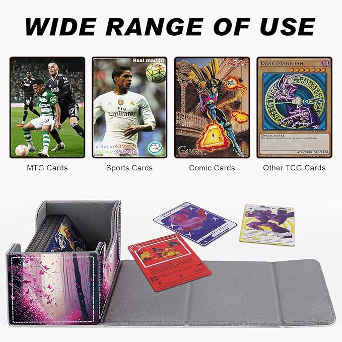 DEGDFSGR for TCG MTG Card Game Storage Box Organizer Trading Card Case Commander Deck Box Magnetic Closure Creative Pattern Up to 200 Cards, Fantasy Pink Purple Forest