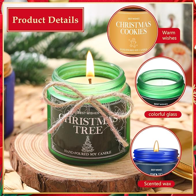 MTLEE 6 Pcs Christmas Candles Gifts Bulk Scented Candle Jars for Coworkers Women Aromatherapy Candles for Home Xmas Birthday Gifts Yoga(Stylish Color)