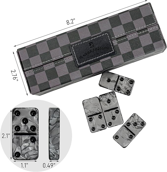 Dominos Set for Adluts - Double 6 Jumbo Domino Set - 28 Thick Marbleized Black and Gray Tiles - Dominoes Set for Adults and Kids, Classic Board Game for Family Nights & Travel (Black & Grey Case)