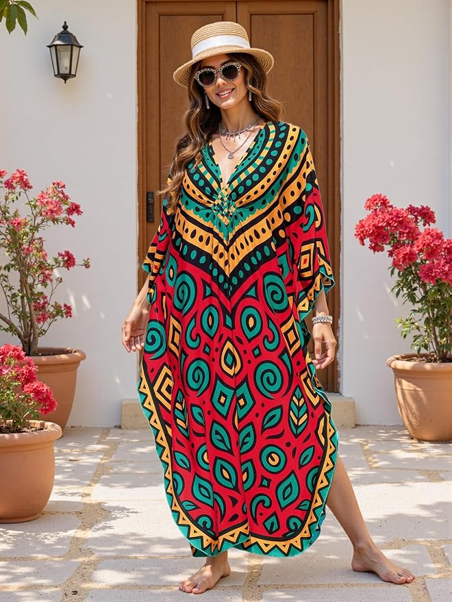 Mumu Dresses for Women Plus Size, Bohemian Kaftan Beach Cover Up Long Maxi Nightgown Soft Loungewear