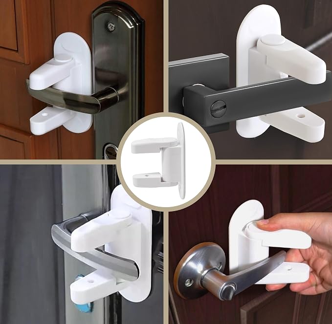 Gift Boutique Door Lever Lock (8 Pack) with 16 Bonus Pinch Guards, Child Proof Door Lever Locks for Toddlers, Easy Adult One-Hand Use, No Tools Installation, Strong Adhesive Child Proof & Home Safety