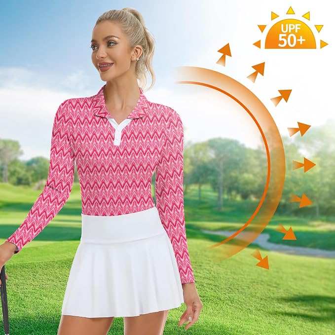 Soneven Womens Golf Shirts Moisture Wicking V Neck Long Sleeve Polo Shirts Collared Tops