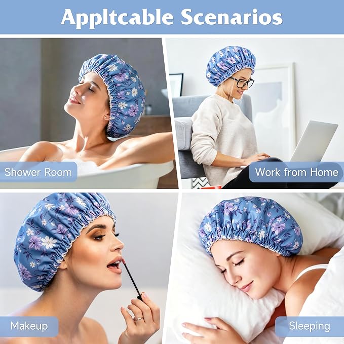Reusable Castor Oil Hair Cap for Women, Suitable for Treating Dry, Damaged Hair, Overnight Organic Cotton Hair Cap (Oil Not Included), Purple Flowers, S
