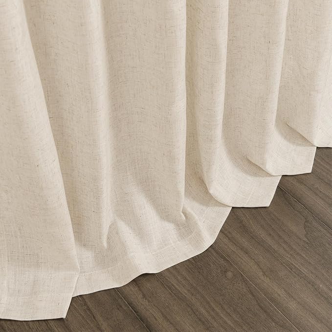 Nanspring Living Room Curtains 63 Inch Length Linen Cream Beige Luxury Light Filtering Semi Sheer Curtain Back Tab Modern Farmhouse Decor Elegant Coastal Drapes for Bedroom Office 52x63, 2 Panels