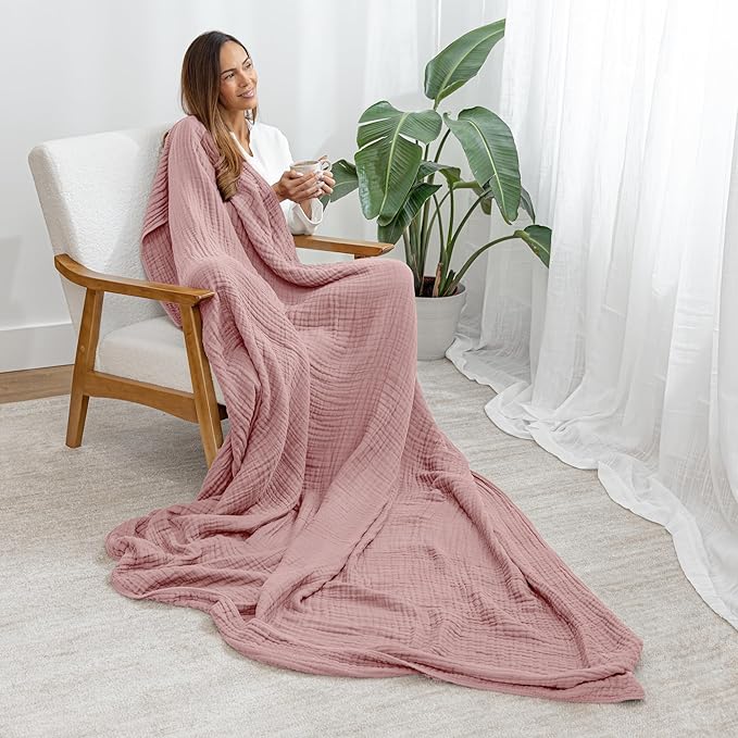 Comfy Cubs Adult Muslin Blanket 90x66” Twin Swaddle Blankets, Mauve | 6 Layer Soft, Breathable & Lightweight Muslin Adult Blanket - Machine Washable & Designed in the US Bedding for All Seasons