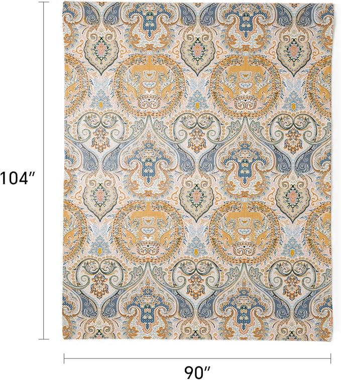100% Cotton Boho Throw Blanket for Home Decor – Classic Farmhouse Quilt Bedding, Muslin Blankets for Adults, Vintage Woven Decorative Blanket for Couch, Bed Layering Use, Paisley Pattern, 104"x90"