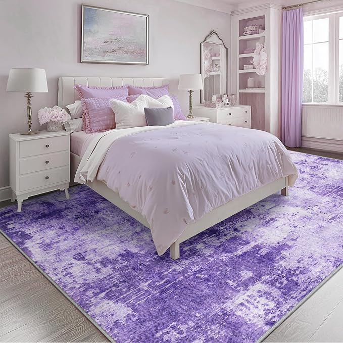 RELEANY Washable 5'x7' Abstract Area Rug for Living Room Purple | carpet for bedroom, kitchen, office, hallway and entryway, printed pattern, non-slip, soft, stain-resistant, easy to clean