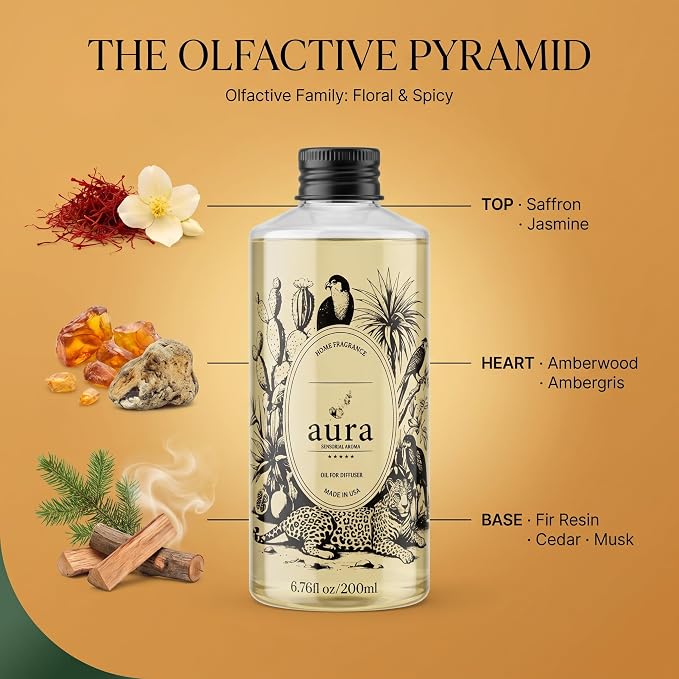 A U R A - Corsica Fragrance Oil for Waterless Scent Diffuser - Inspired by M.F.K Baccarat Rouge | 6.7 fl oz / 200 ml Essential Oil Blend for Aromatherapy & Hotel Collection Diffuser