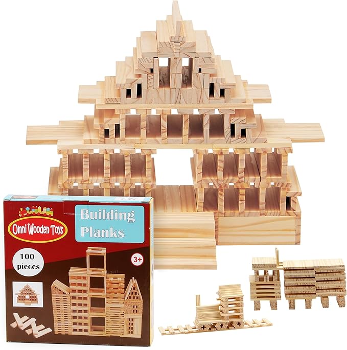 CHH Wooden Planks Building Set | 100pcs Wooden Building Blocks STEM Playset for Kids 3+ | Educational Architecture for Kids STEM Building Toy