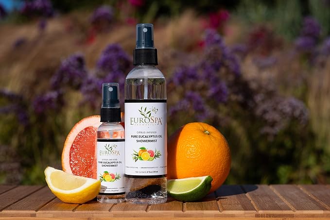 EuroSpa Aromatics Pure Eucalyptus Oil ShowerMist and Steam Room Spray, All-Natural Premium Aromatherapy Essential Oils - Citrus Infused, 8oz, 2 Pack