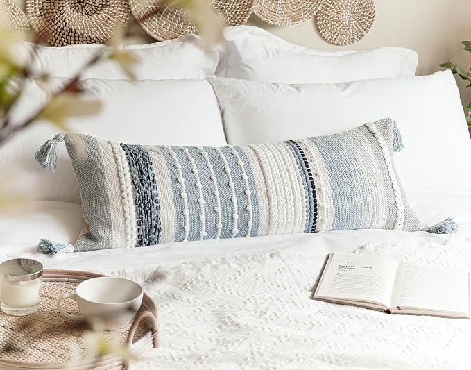 Coastal Blue Decorative Lumbar Pillow Cover 14x36 Boho Long Body Pillow for Bed Farmhouse Lumbar Throw Pillow for Couch Modern Accent Textured Throw Pillowcase