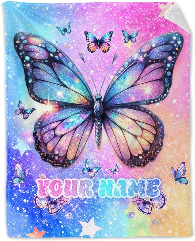 Personalized Butterfly Blanket for Girls - 30 x 40 Inches Soft Flannel Throw for Butterfly Lover - Kids Throw Blankets for Chair, Office