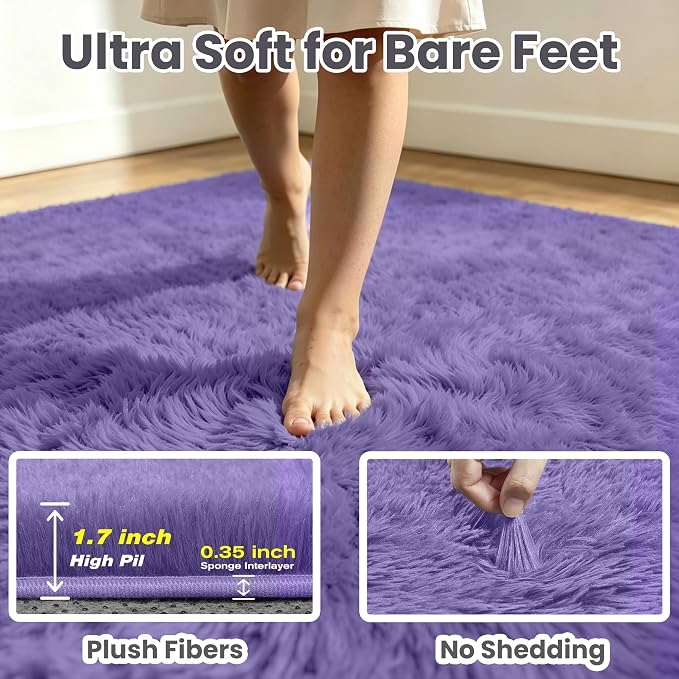 6x9 Area Rug for Living Room, Ultra Soft Fluffy Purple Rugs for Bedroom, Non Slip Large Shag Carpet, Fuzzy Plush Nursery Rug, Thick Washable Indoor Floor Carpets for Kids Office Dorm Home Decor