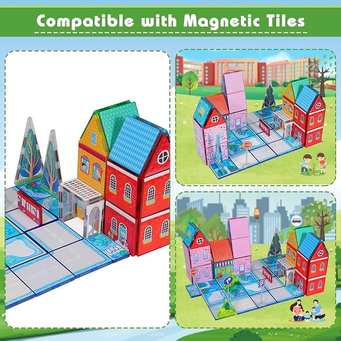 Magnetic Tiles Toddler Toys Fairytale Town Road Set, Magnetic Blocks Montessori Sensory Educational Learning Building Magnet Toys for 3 4 5 6 Year Old Boys Girls, Kids Preschool Classroom Must Haves