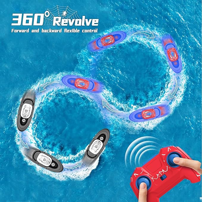 RC Battle Boat 2-Pack with Water Spray, Remote Control Boat Toys Dual Combat Modes, LED Lights - for Pools, Lakes, Outdoor Fun - Gift for Boys, Kids, Adults