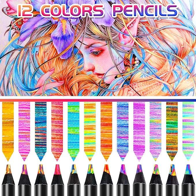Stocking Stuffers, Stocking Stuffers for Teen Girls, 12 Rainbow Colored Pencils, Teen Girl Gifts, Art Supplies for Kids 9-12, Arts and Crafts for Kids 8-12, Gifts for 4-12 Year Old Girls