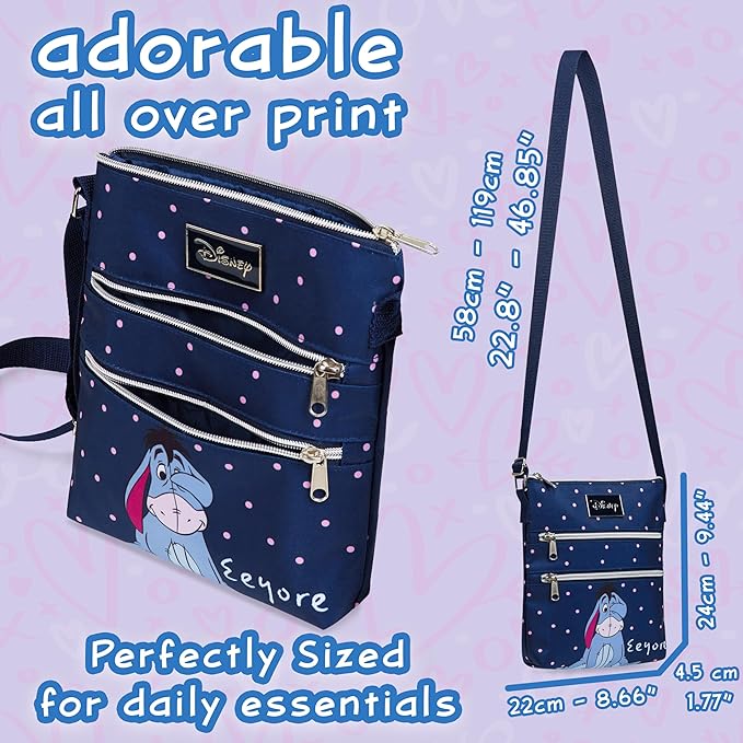 Disney Stitch Girls Purse Cross Body Bag for Kids Teens Women Shoulder Bag with Adjustable Strap Fashion Handbag Stitch Gifts (Navy, Navy Eeyore)