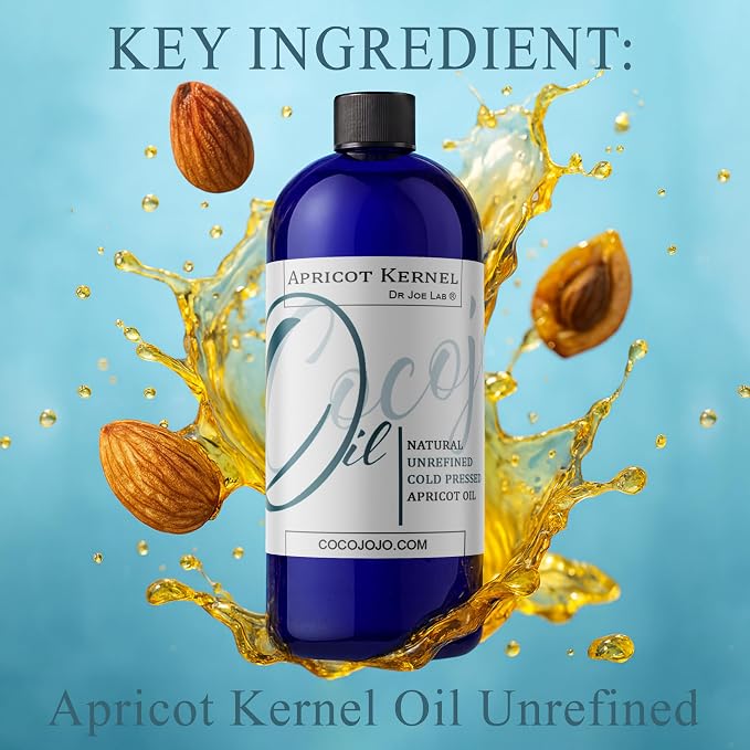 Dr Joe Lab Apricot Kernel Oil - Cold Pressed Pure Natural Moisturizing for Hair and Skin (16 oz)