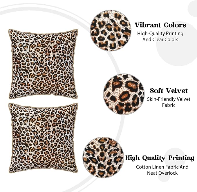 KSLIDS Leopard Print Faux Fur Soft Velvet Throw Pillow Covers Set of 2 Brown Black Cheetah Decorative Pillow Covers 20x20 Inch Animal Pillow Case for Sofa Couch Bedroom Farmhouse Home Decor