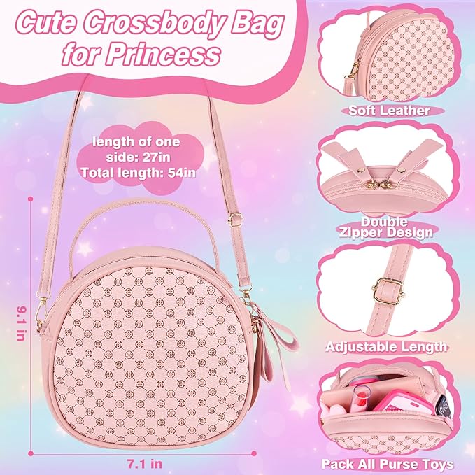 Toddler Play Purse Toy for Little Girls, 40PCS Kids Purse with Pretend Princess Toys Includes Handbag, Camera with Projector, Phone, Wallet, Kids Birthday Gift Toddler Girl Toys for 3 4 5 6+