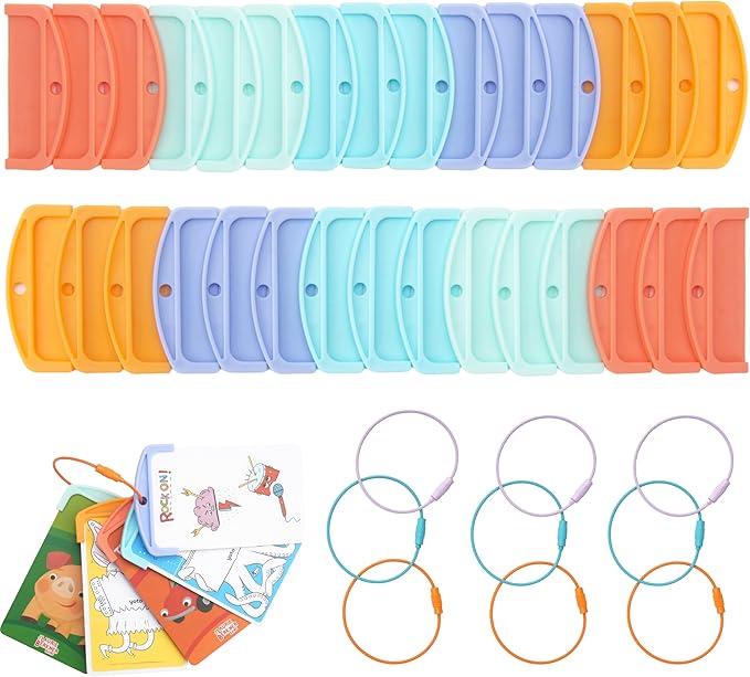 30 Pcs Reusable Plastic Card Holders for Yoto Cards with 9 Ring Loops, Portable Card Holder for Yoto Mini Player Audio Cards, Kids Travel Carrier, Yoto Accessory Organizer Storage Set