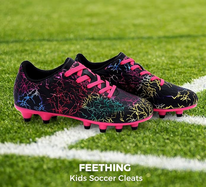 Grils Boys Soccer Cleats Youth Firm Ground FG Football Shoes Lightweight Breathable Outdoor Trainning Sport Shoes for Little/Big Kids