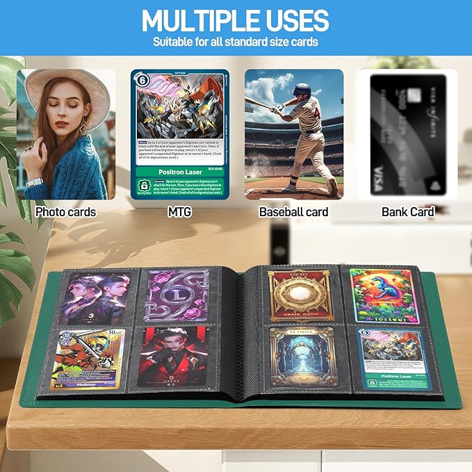 Card Binder, Upgraded 4 Pockets Trading Card Collection Binder for Cards, 160 Pockets Mini Card Book Holder Album - Green