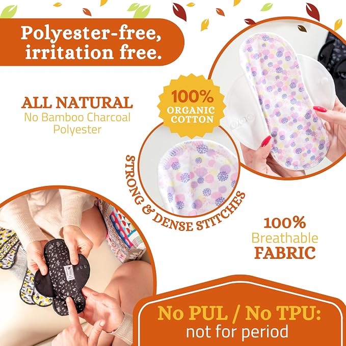 Non-Slip Reusable Organic Panty Liners for Women & Teens (Medium 7-Pack) – Breathable, High-Temp Washable Cloth Panty Liners for Vaginal Discharge – Soft Cotton Keep You Fresh & Dry for Daily Use