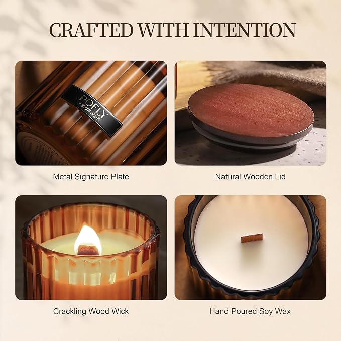 Salted Caramel Scented Candle with Crackling Wood Wick, Hand Poured Soy Wax Candle, Long Lasting Aromatherapy Candle for Home, Housewarming Gifts New Home, 5.29 Oz