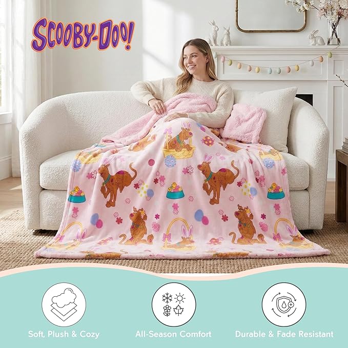 Scooby-Doo Easter Fluffy Throw 50 in x 70 in – Soft Plush Lightweight Blanket for Couch, Bed & Travel (100% Officially Licensed Product) by Franco Collectibles