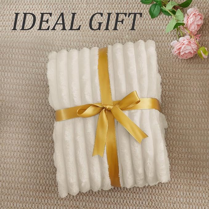 BEDELITE Ribbed Twin Blanket for Couch & Bed, Beige, 60"x80" | Ultra-Soft Plush Fleece, Cozy, Warm Yet Lightweight, Ribbed Texture, Home Decor, Machine Washable, Giftable, All-Season Use